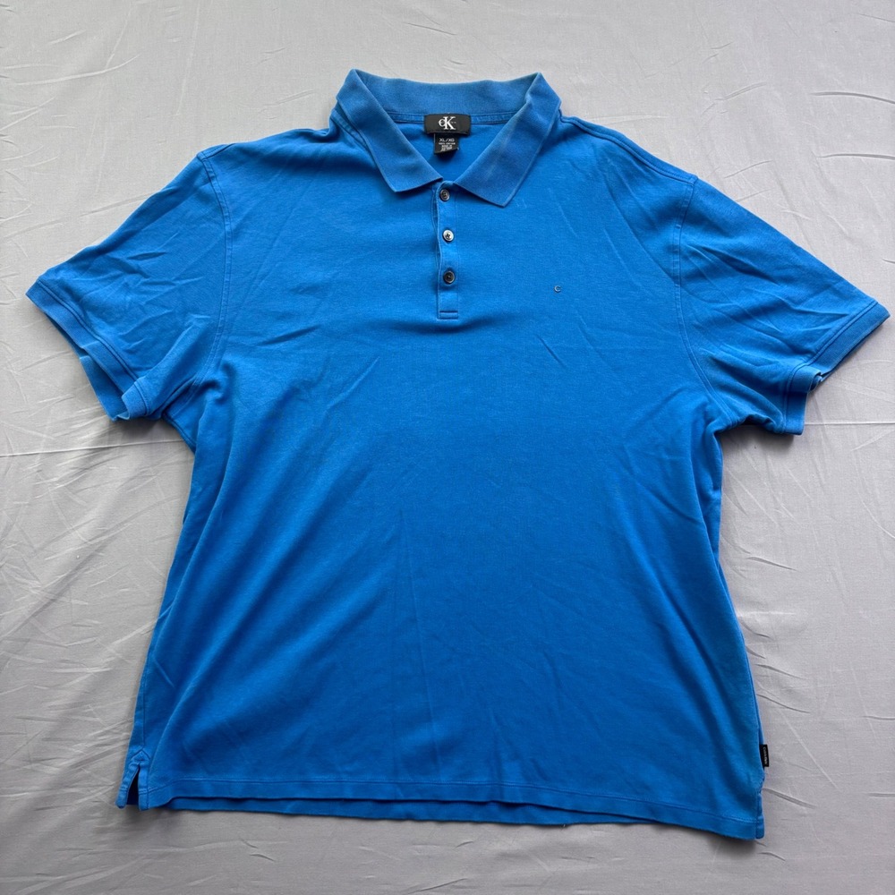 Calvin Klein Blue Short Sleeve Cotton Polo Shirt XL Classic Fit 100% Cotton